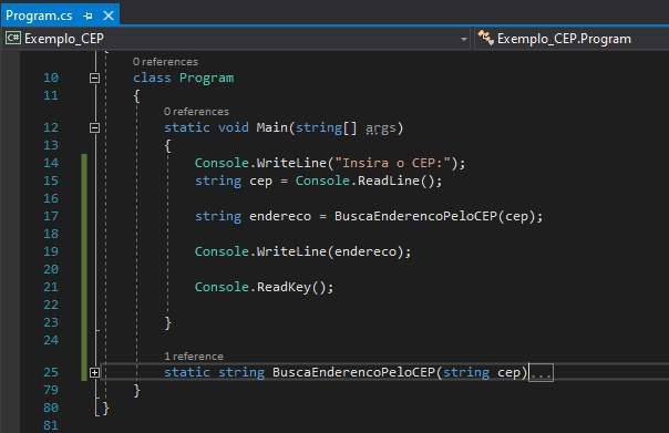 Classe Program.cs com o início do código